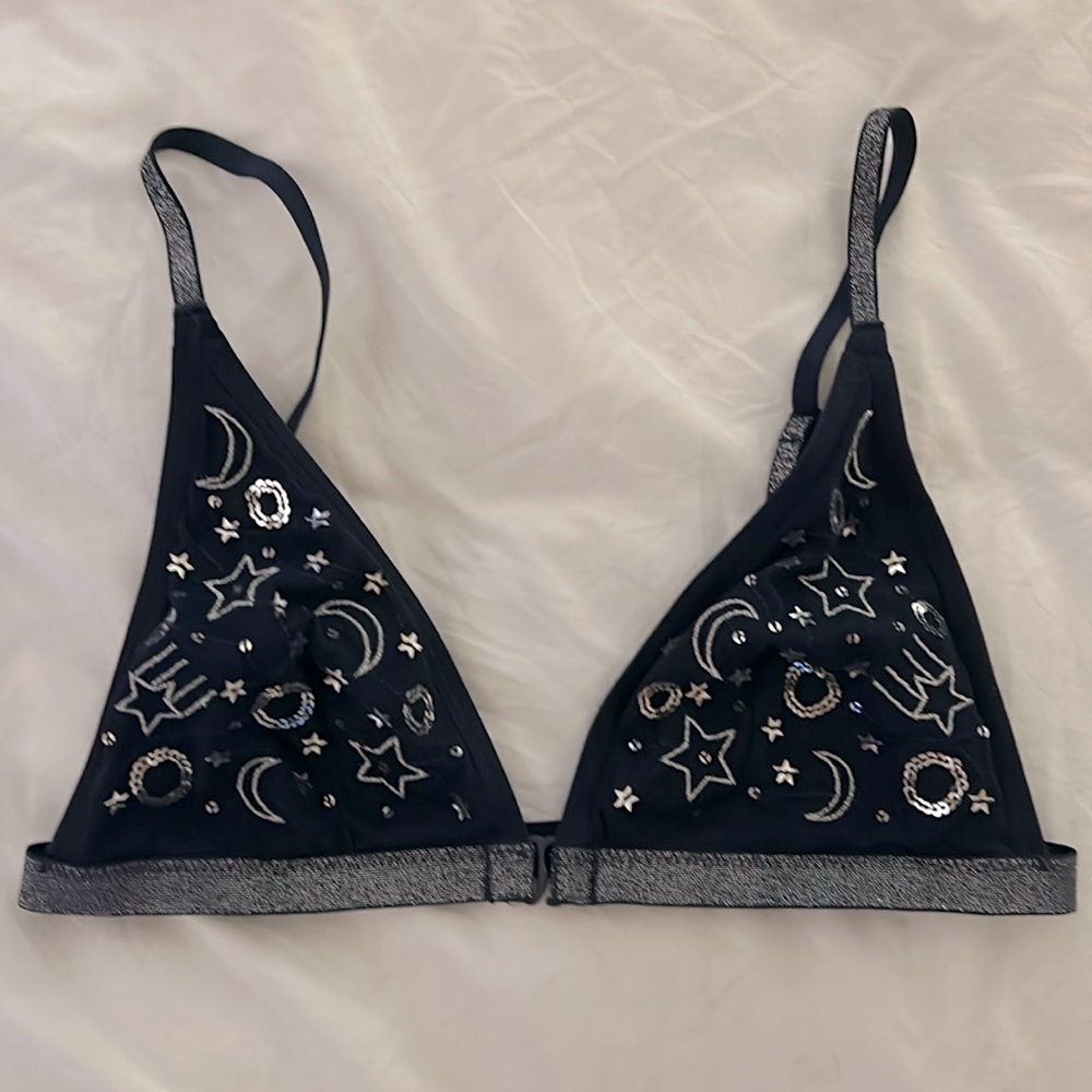 Victoria’s Secret dark blue stars and moons celestial sparkly bralette, size s